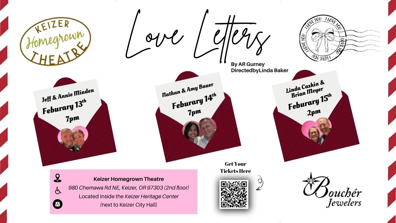 Keizer Homegrown Theatre - 2026 Season Graphic - Brown curtain with stage lights shining on KHT Logo and "2026 Season"