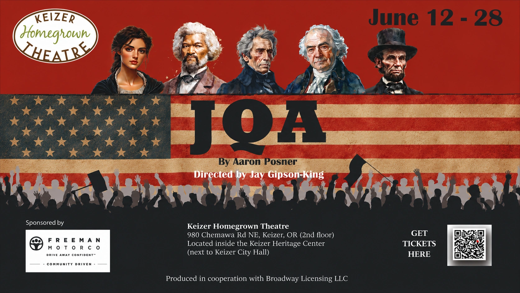 KHT presents - JQA - John Quincy Adams - June 12-18, 2026 - by Aaron Posner, Directed by Jay Gipson King